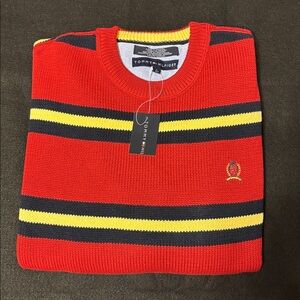 Tommy Hilfiger deep Red Sweater with Yellow and Navy Stripes